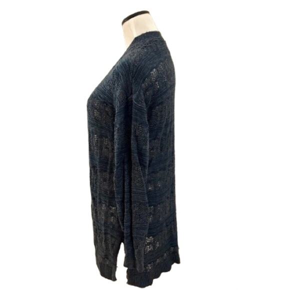 LC Lauren Conrad Pointelle Open-Front Long Cardigan in Deep Sapphire. Size M. - Picture 4 of 9